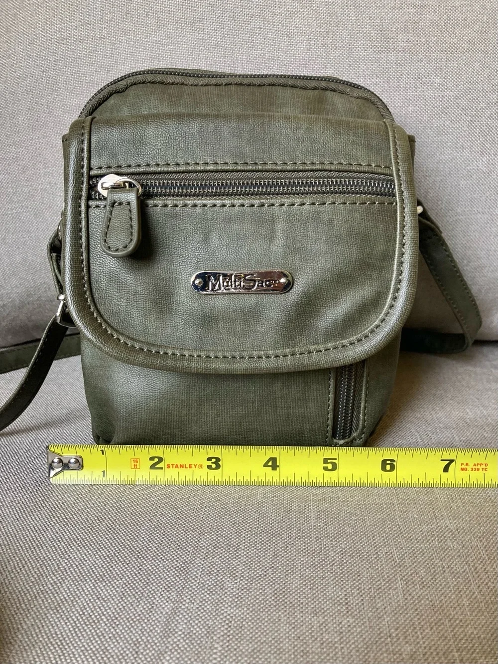 MultiSac Olive Green Crossbody Bag Mini Organizer Travel Purse EUC